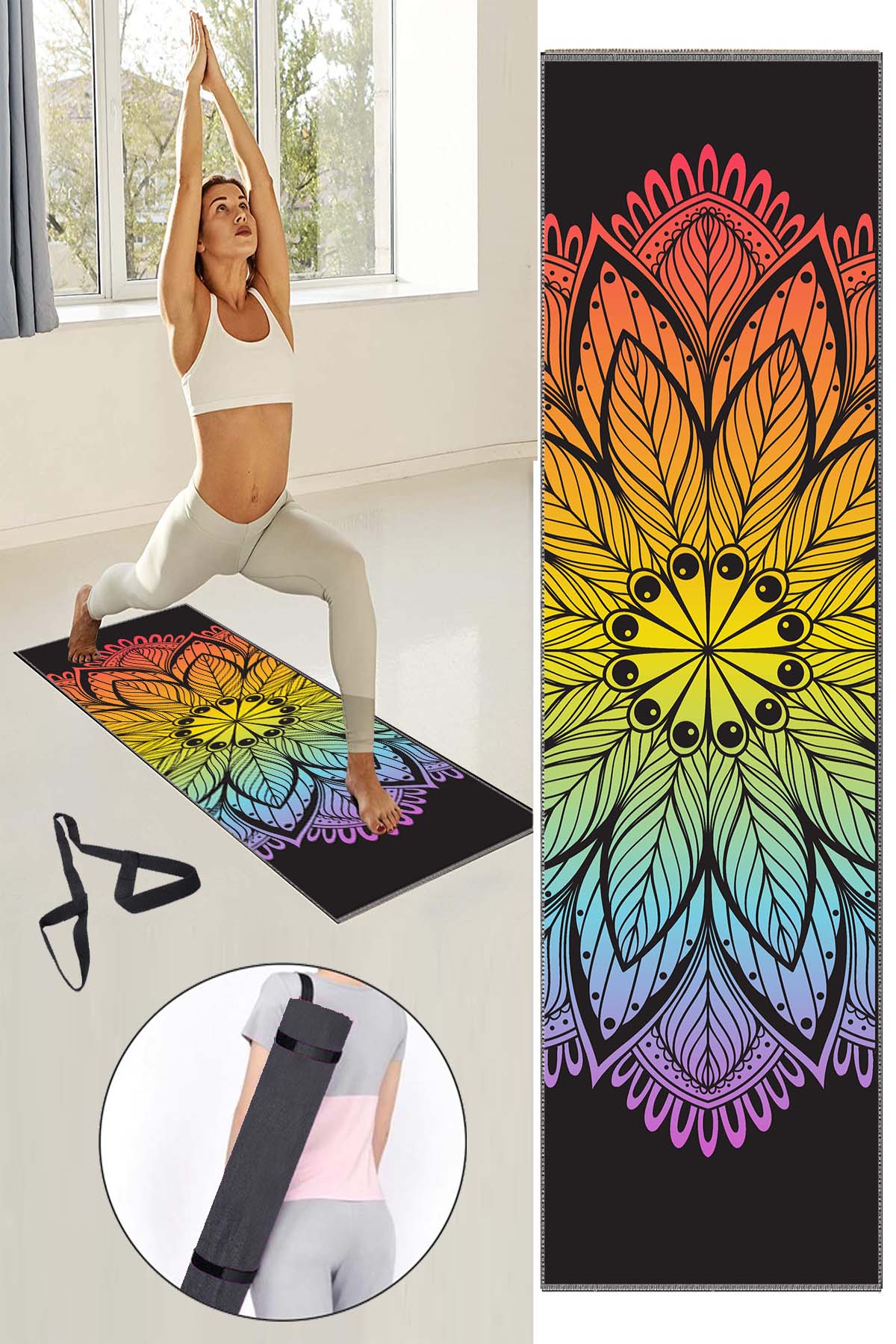 Else Halı Else Renkli Çiçekli Desenli Yıkanabilir Kaymaz Fitness Spor Pilates Yoga Halısı Matı (Renkli)