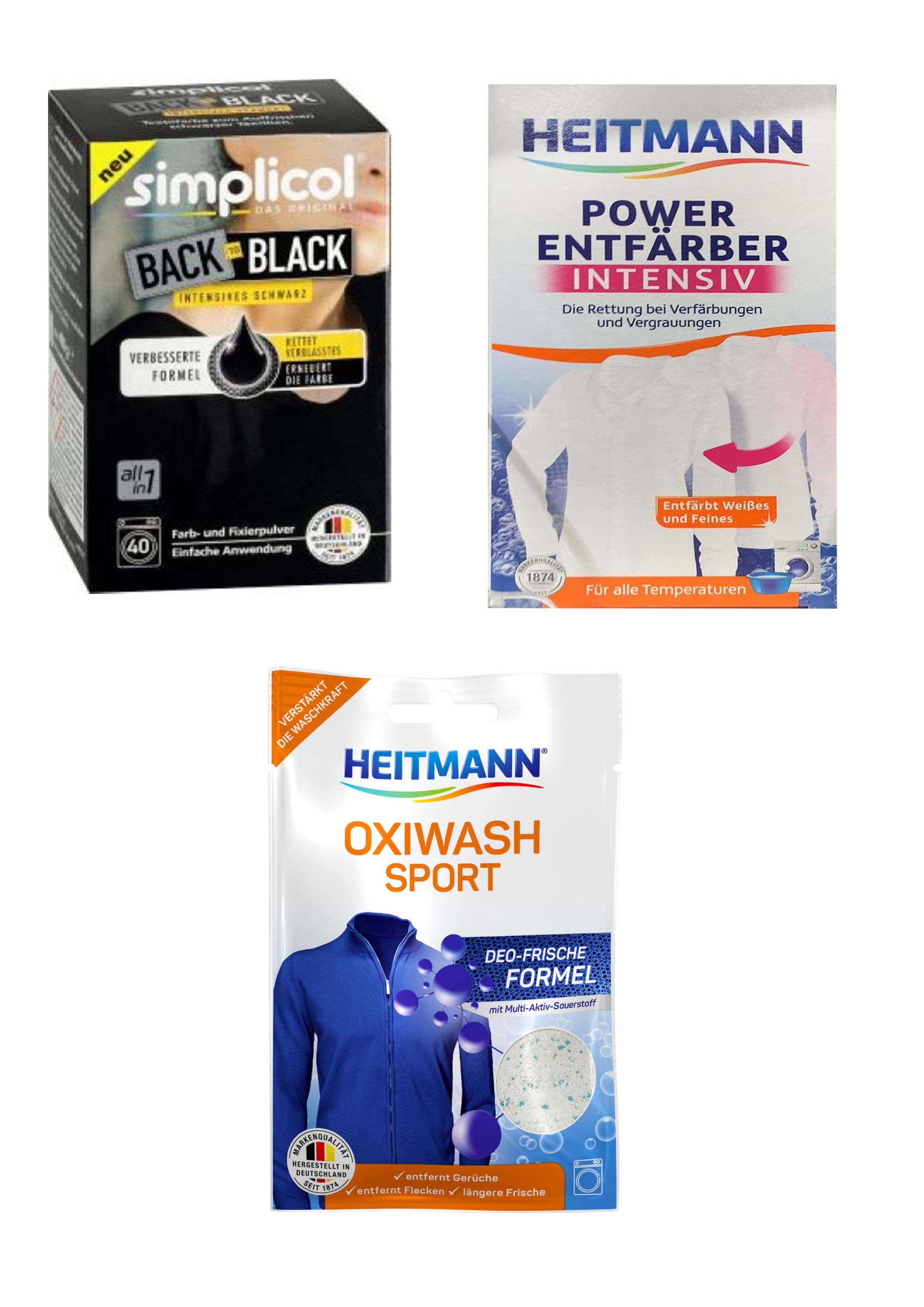 HEITMANN Siyah Toz Tekstil Boyası+Spor Kıyafetler Için Leke Çıkarıcı+Beyaz Çamaşırlar İçin Beyazlatıcı