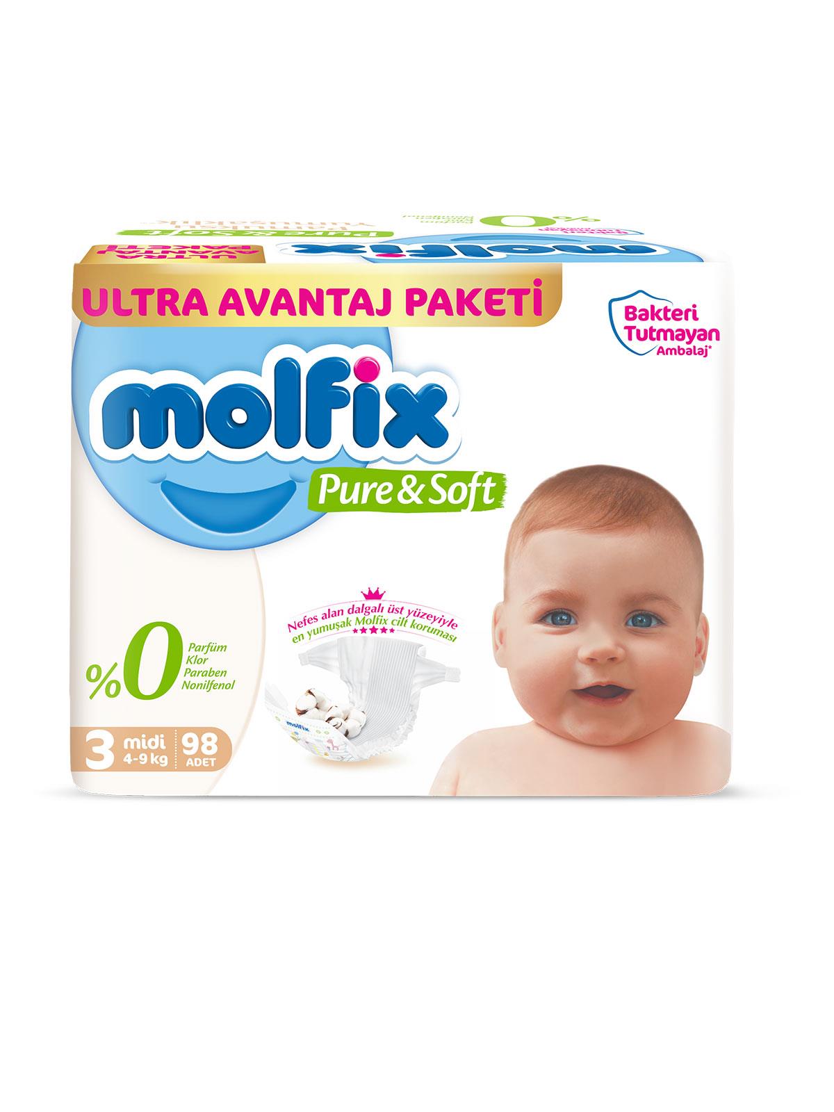 Molfix Pure&Soft Bebek Bezi Midi No:3 4-9 Kg 98 Adet