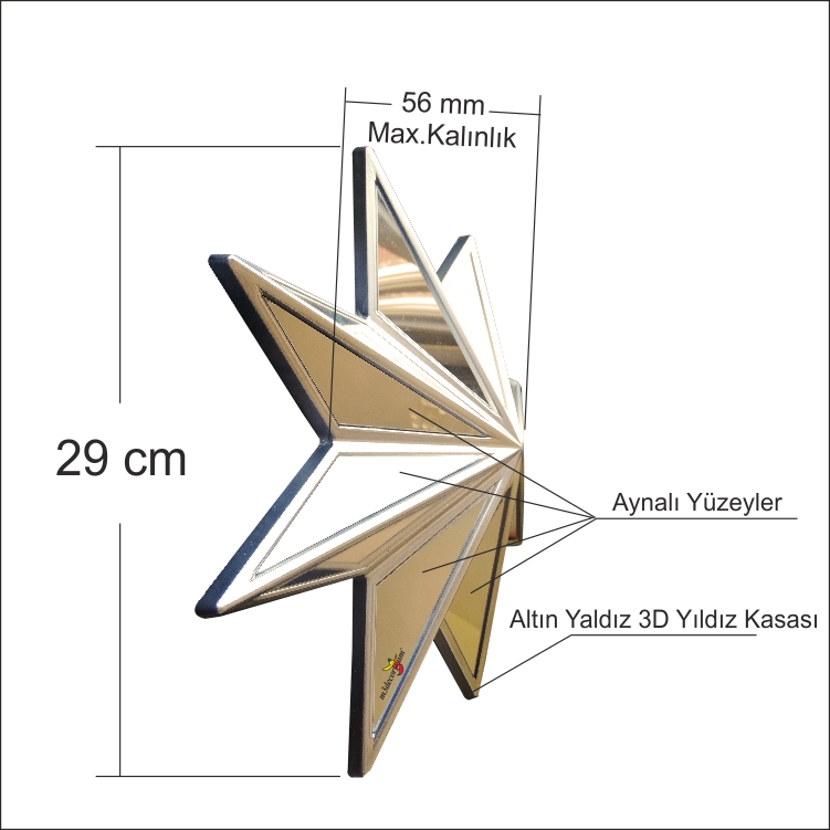M3 Decorium  Altın Yaldız 3 Boyutlu 29 Cm Yıldız Duvar Süsü Objesi Aynası