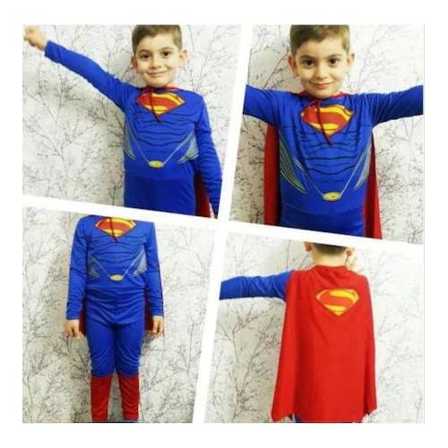 Mashotrend Pelerinli Süperman Kostümü - Süper Adam Kostümü (9-10 Yaş)