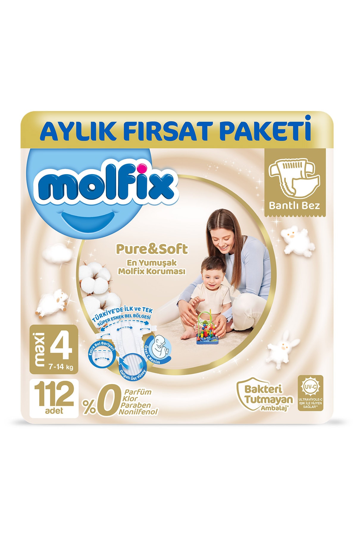 Molfix Pure&Soft 4 Beden Maxi Aylık Fırsat Paketi 112 Adet