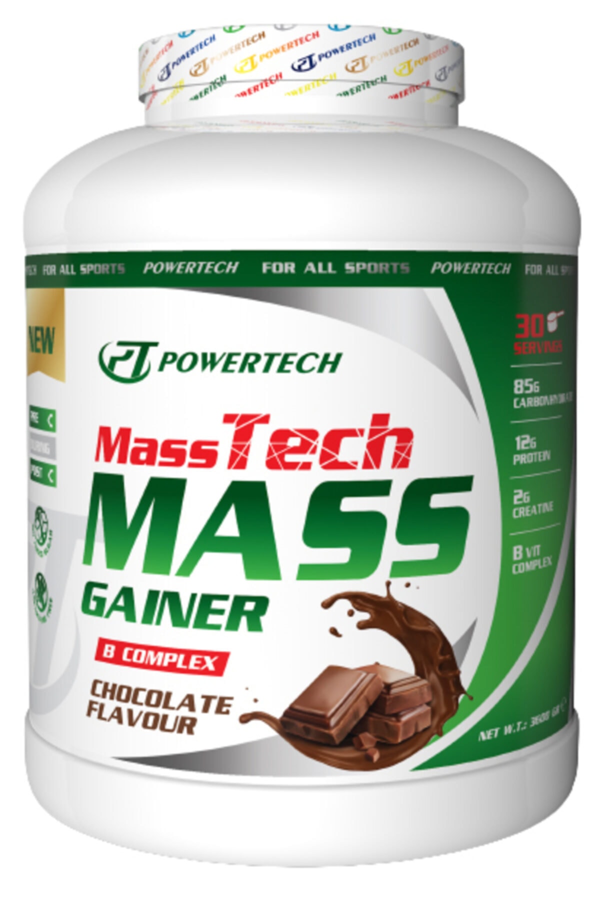 POWERTECH Masstech Mass Gainer 3600 Gr Çikolata Aromalı Kilo Almaya Yardımcı Karbonhidrat Tozu