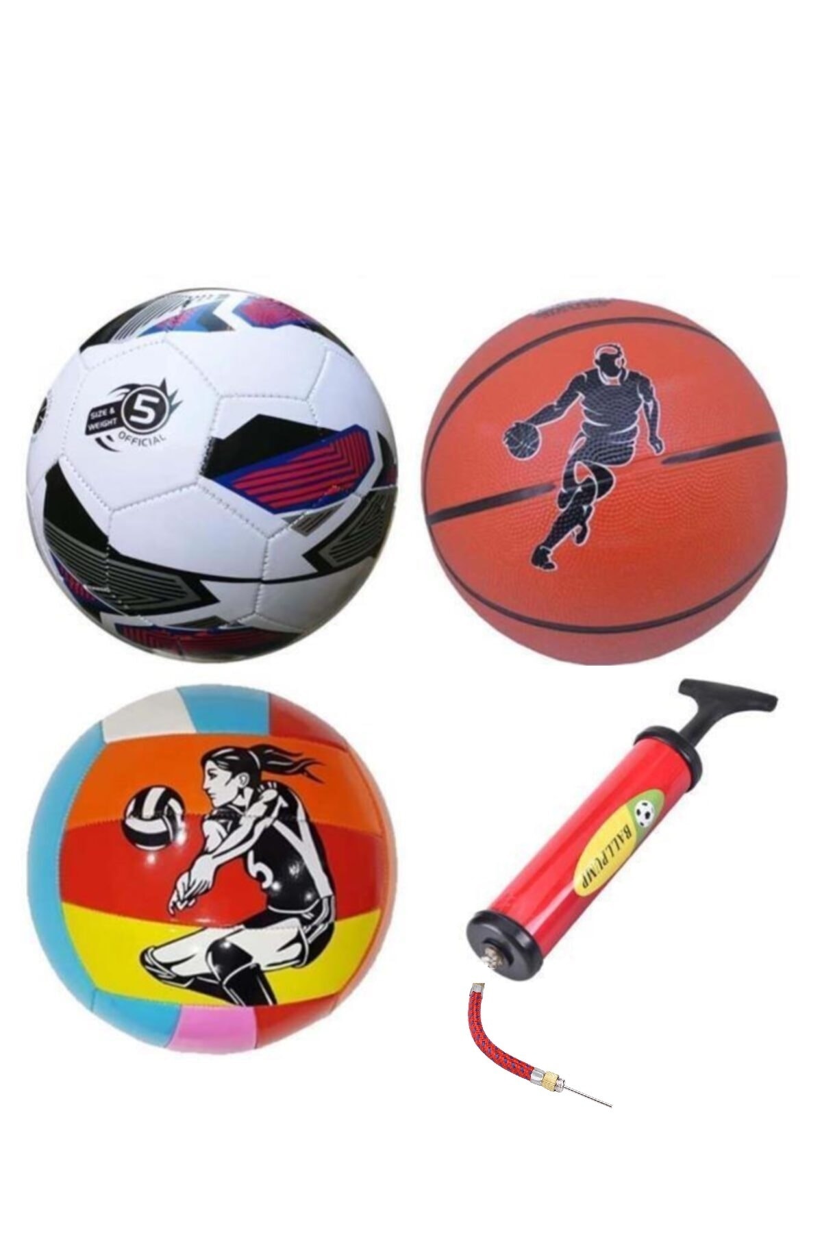 Efe Toys Çocuk Yetişkin Futbol Topu Voleybol Topu Basketbol Topu Seti + Pompa+Top Iğnesi